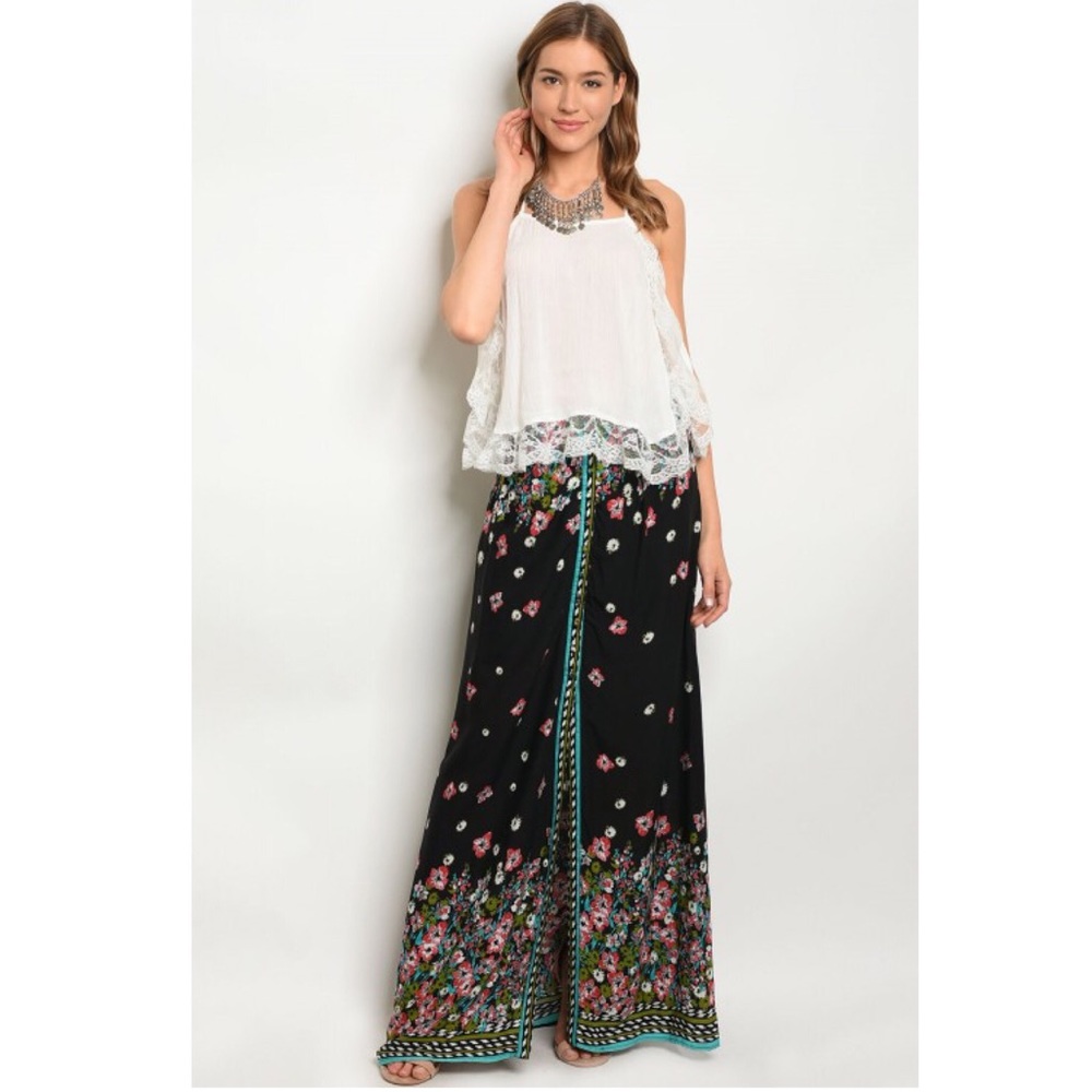 REDUCED 💰Black Floral Front Split Skirt - Picture 2 of 7